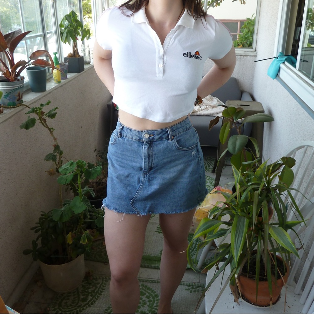 Ellesse White Crop Polo Shirt